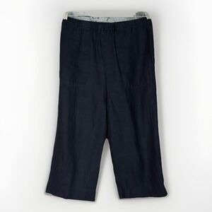 VTG Chico's Wide‎ Leg Crop Linen Pants Womens 0/4-6 SM Black Stretch Waist Beach